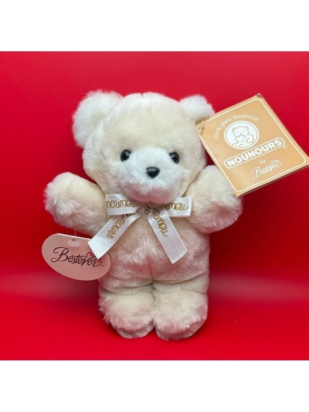 Vintage Bestever “Mon Nounours” Plush Teddy Bear 8” Cream - With Rattle– NWT